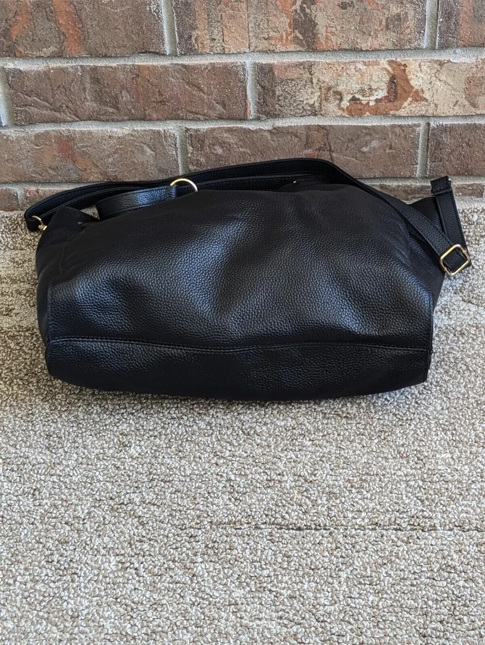 Laggo Taylor Tote Shoulder Bag Black Pebbled Leather Drawstring Satchel Purse